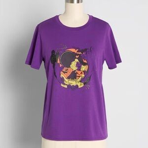 Modcloth When Casual Calls Crew Neck Tee Purple Halloween Witch Size S NWT